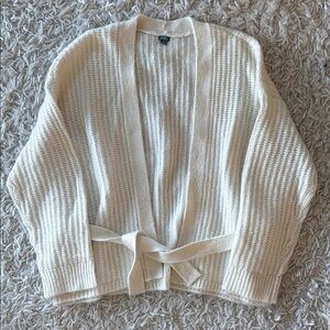 Aerie Cream Ribbed Knit Tie-Front Cardigan